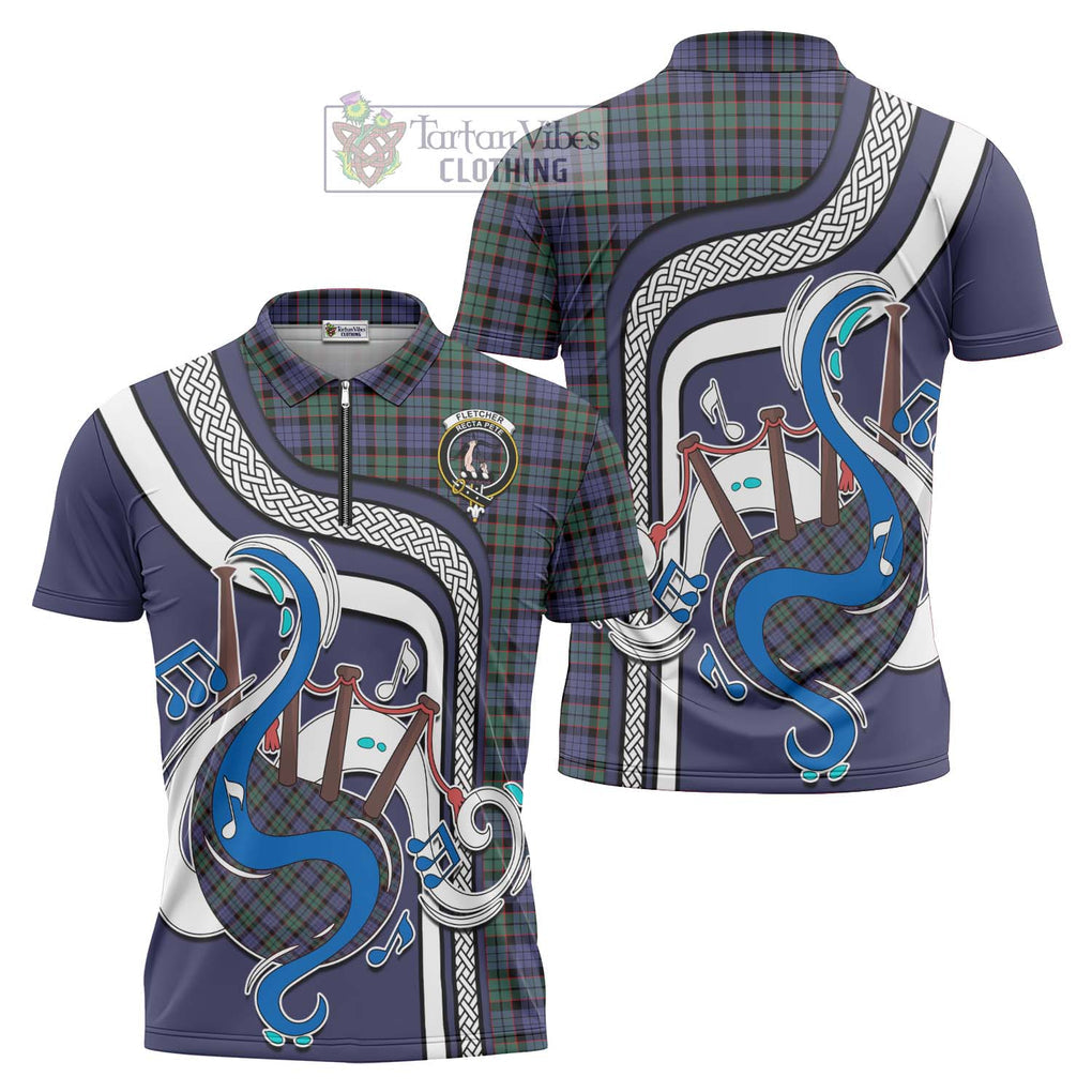 Fletcher Modern Tartan Zipper Polo Shirt with Epic Bagpipe Style Unisex - Tartanvibesclothing Shop