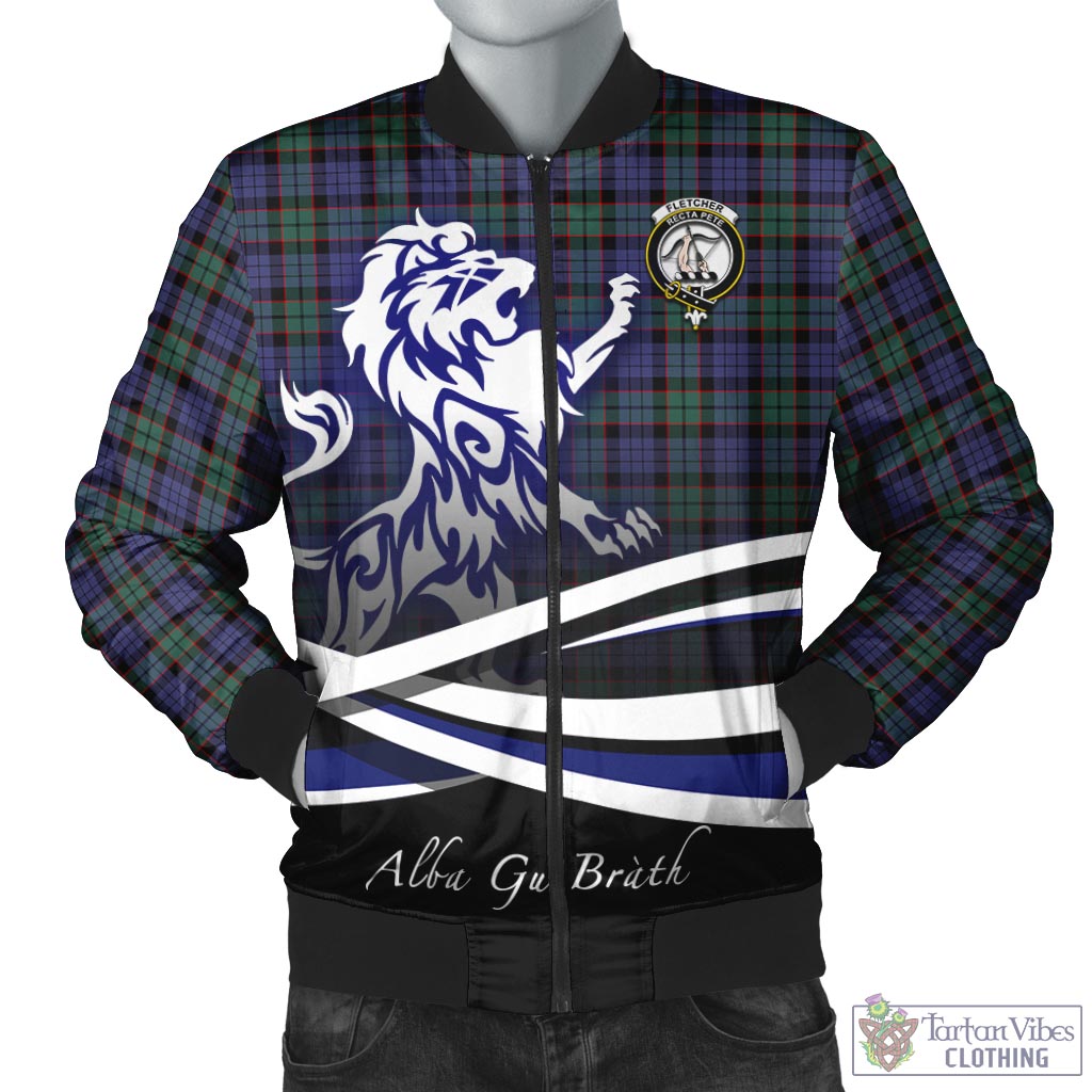Tartan Vibes Clothing Fletcher Modern Tartan Bomber Jacket with Alba Gu Brath Regal Lion Emblem