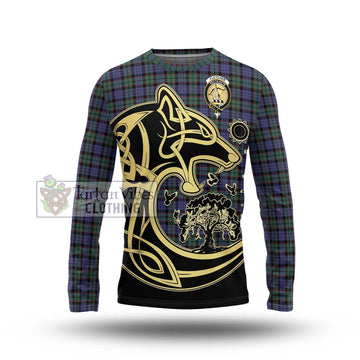 Fletcher Modern Tartan Long Sleeve T-Shirt with Family Crest Celtic Wolf Style
