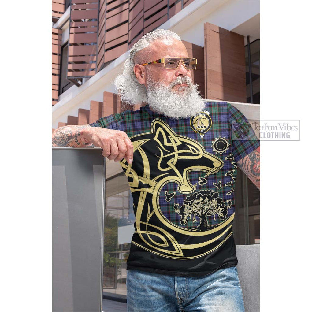 Tartan Vibes Clothing Fletcher Modern Tartan Cotton T-shirt with Family Crest Celtic Wolf Style