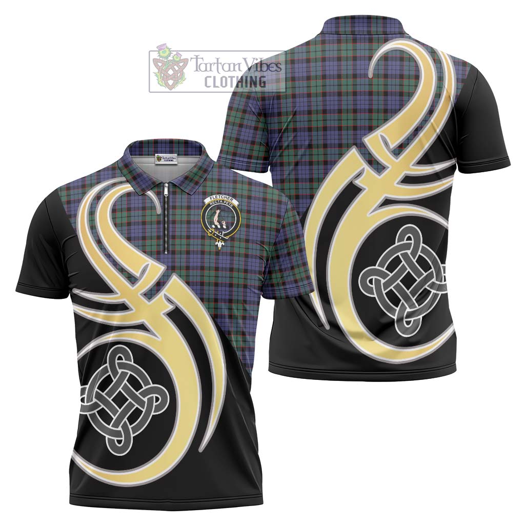 Tartan Vibes Clothing Fletcher Modern Tartan Zipper Polo Shirt with Family Crest and Celtic Symbol Style