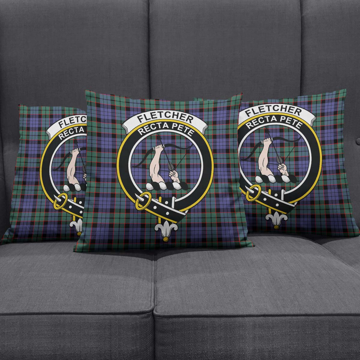 Fletcher Modern Tartan Pillow Cover with Family Crest Square Pillow Cover - Tartanvibesclothing