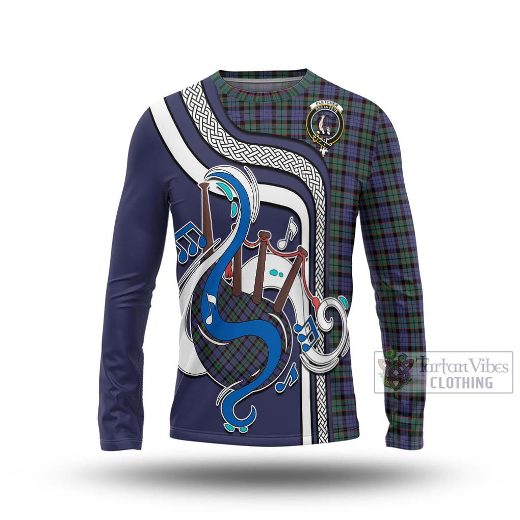 Tartan Vibes Clothing Fletcher Modern Tartan Long Sleeve T-Shirt with Epic Bagpipe Style