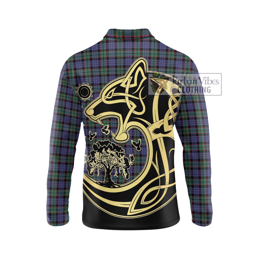 Tartan Vibes Clothing Fletcher Modern Tartan Long Sleeve Polo Shirt with Family Crest Celtic Wolf Style