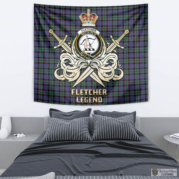 Fletcher Modern Tartan Tapestry with Clan Crest and the Golden Sword of Courageous Legacy