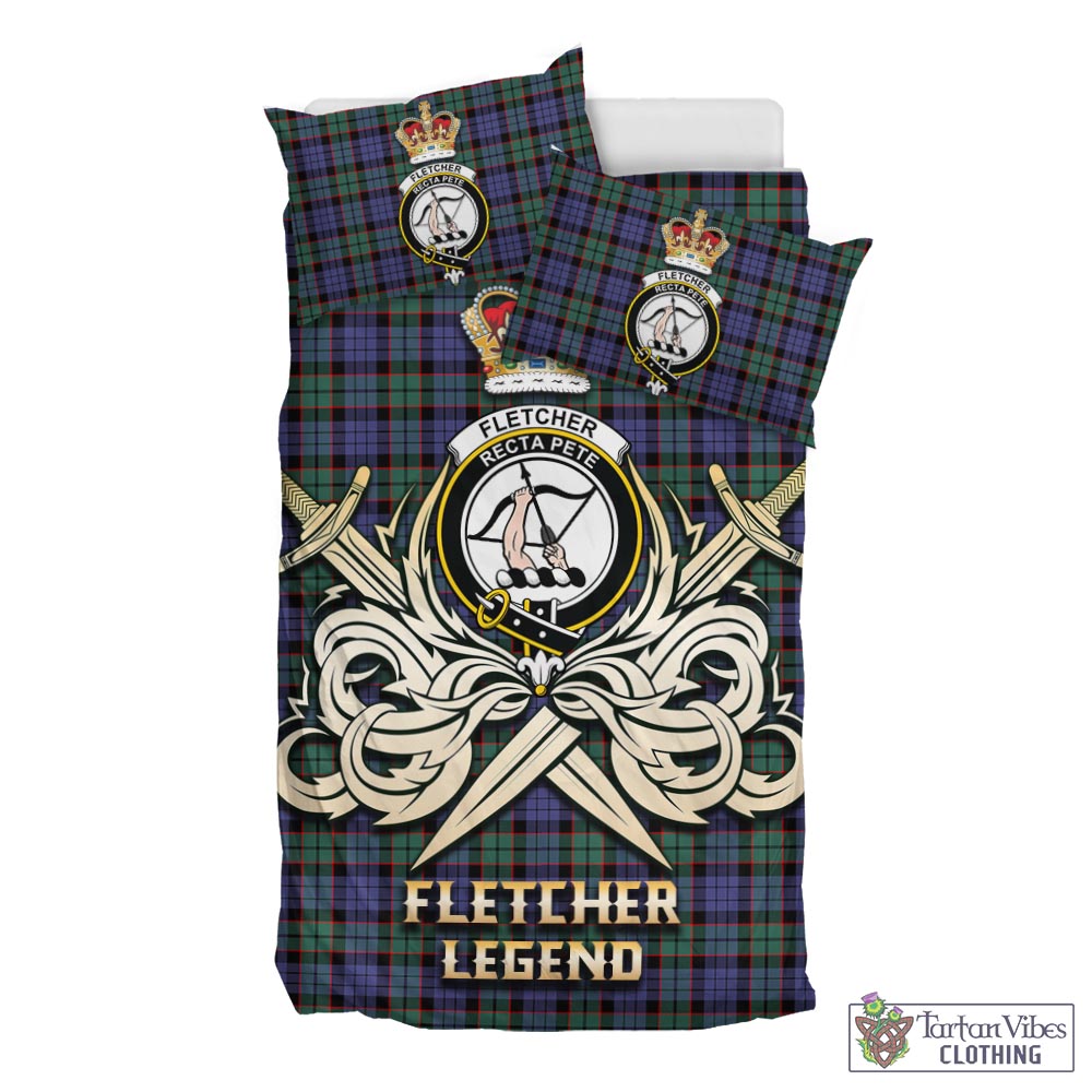 Tartan Vibes Clothing Fletcher Modern Tartan Bedding Set with Clan Crest and the Golden Sword of Courageous Legacy