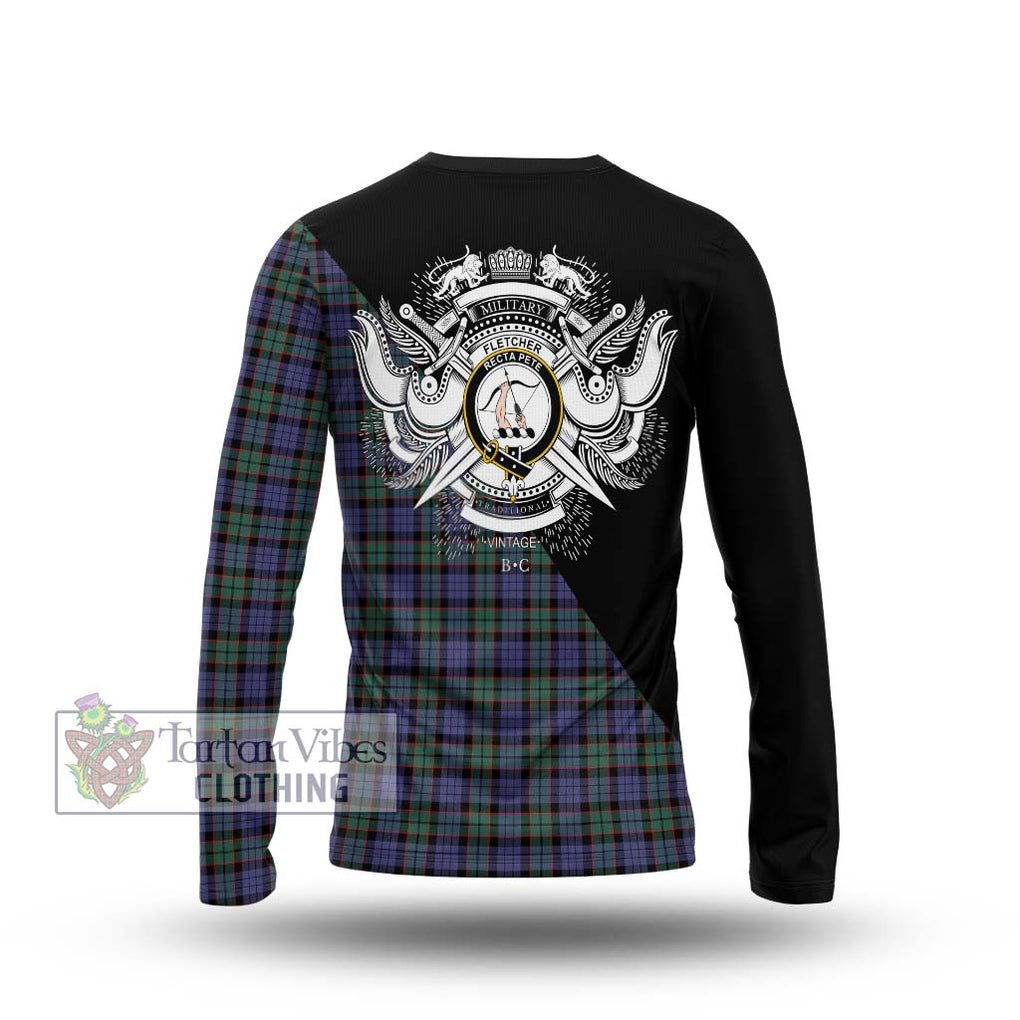 Fletcher Modern Tartan Long Sleeve T-Shirt with Family Crest and Military Logo Style - Tartanvibesclothing Shop