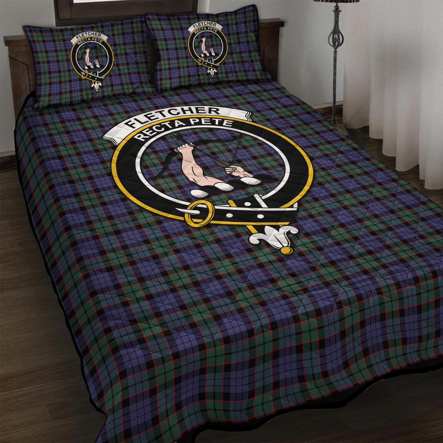 Fletcher Modern Tartan Quilt Bed Set with Family Crest - Tartanvibesclothing