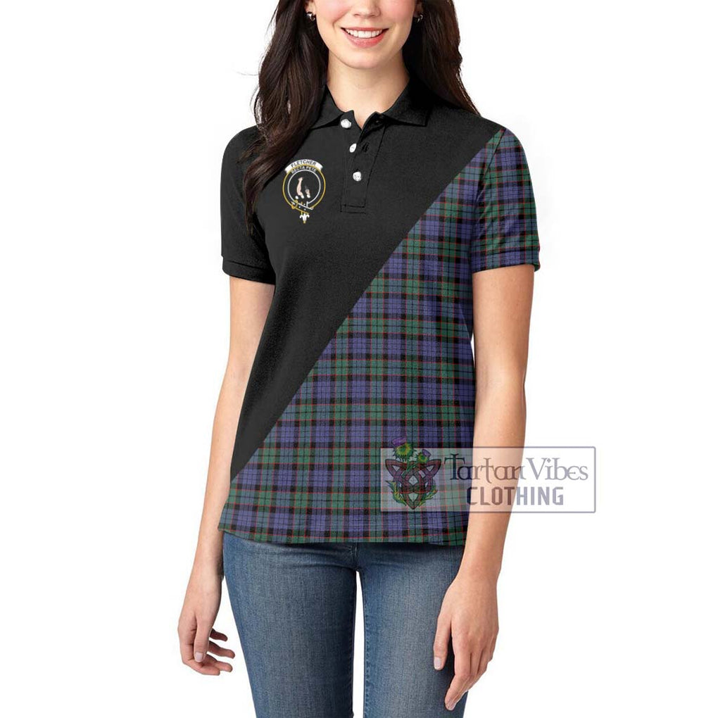 Fletcher Modern Tartan Women's Polo Shirt with Family Crest and Military Logo Style - Tartanvibesclothing Shop