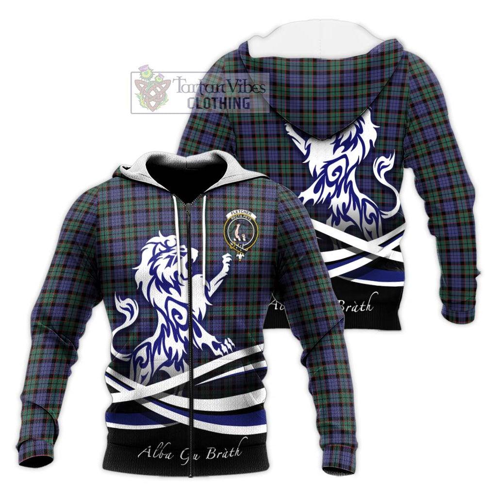 Fletcher Modern Tartan Knitted Hoodie with Alba Gu Brath Regal Lion Emblem Unisex Knitted Zip Hoodie - Tartanvibesclothing Shop