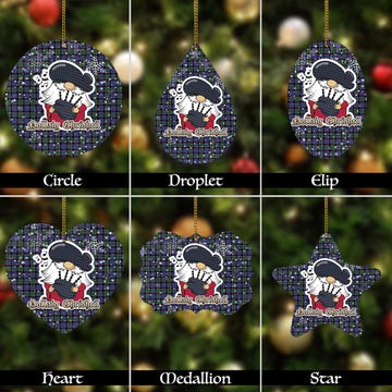 Fletcher Modern Tartan Christmas Ornaments with Scottish Gnome Playing Bagpipes