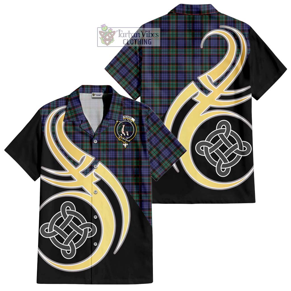 Fletcher Modern Tartan Short Sleeve Button Shirt with Family Crest and Celtic Symbol Style - Tartan Vibes Clothing