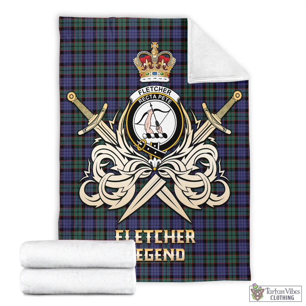 Tartan Vibes Clothing Fletcher Modern Tartan Blanket with Clan Crest and the Golden Sword of Courageous Legacy