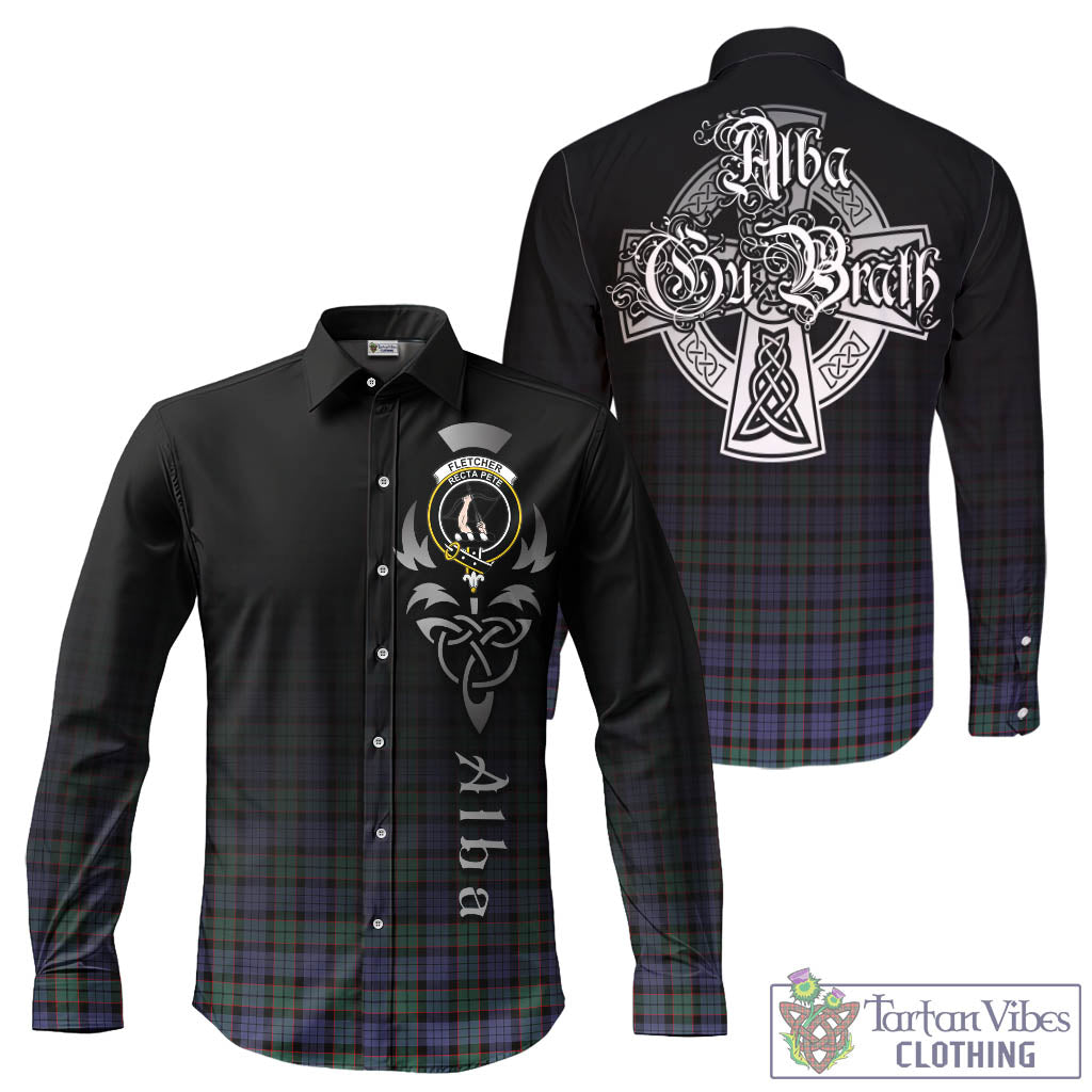 Tartan Vibes Clothing Fletcher Modern Tartan Long Sleeve Button Up Featuring Alba Gu Brath Family Crest Celtic Inspired