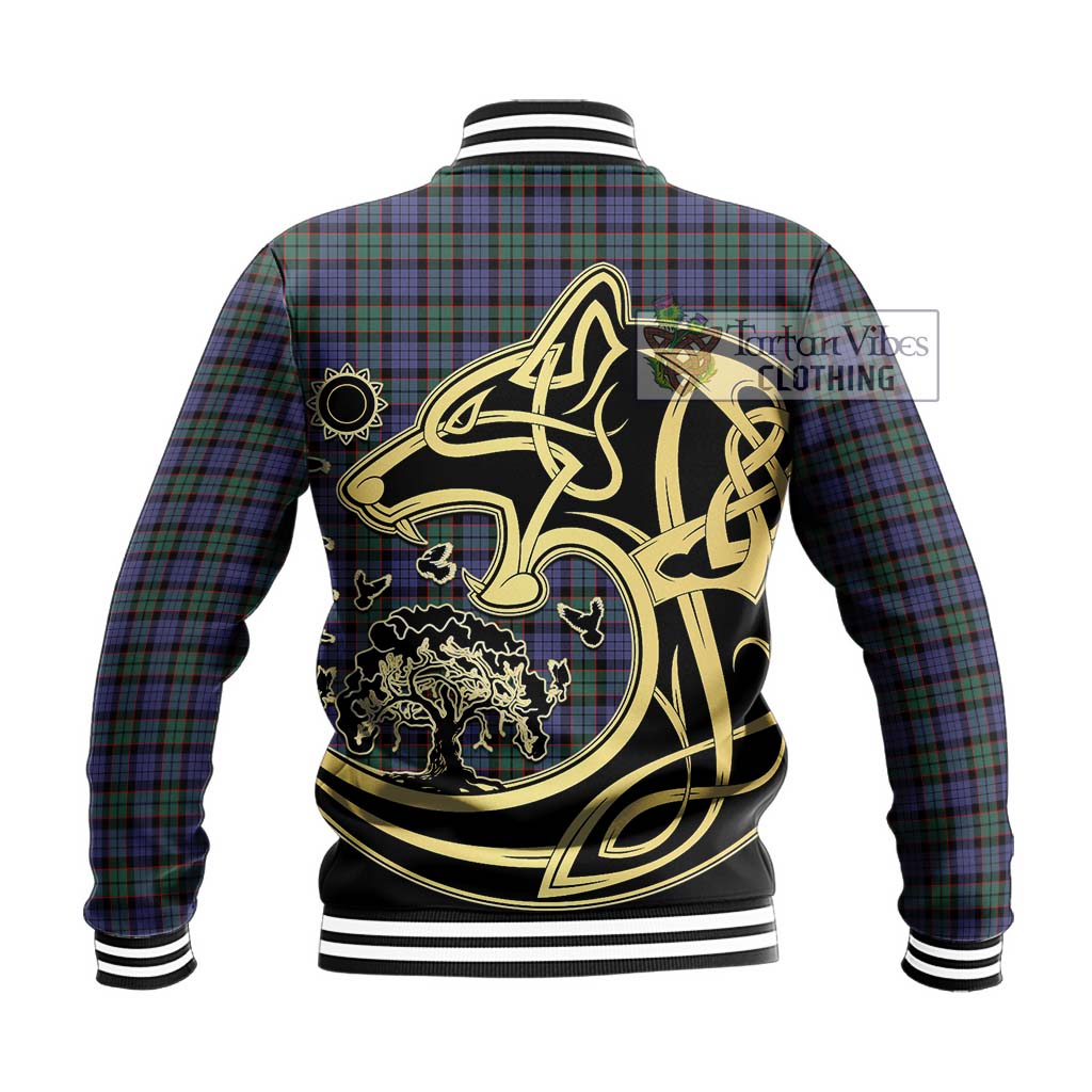 Tartan Vibes Clothing Fletcher Modern Tartan Baseball Jacket with Family Crest Celtic Wolf Style
