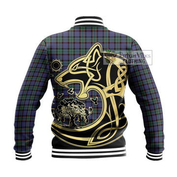 Fletcher Modern Tartan Baseball Jacket with Family Crest Celtic Wolf Style