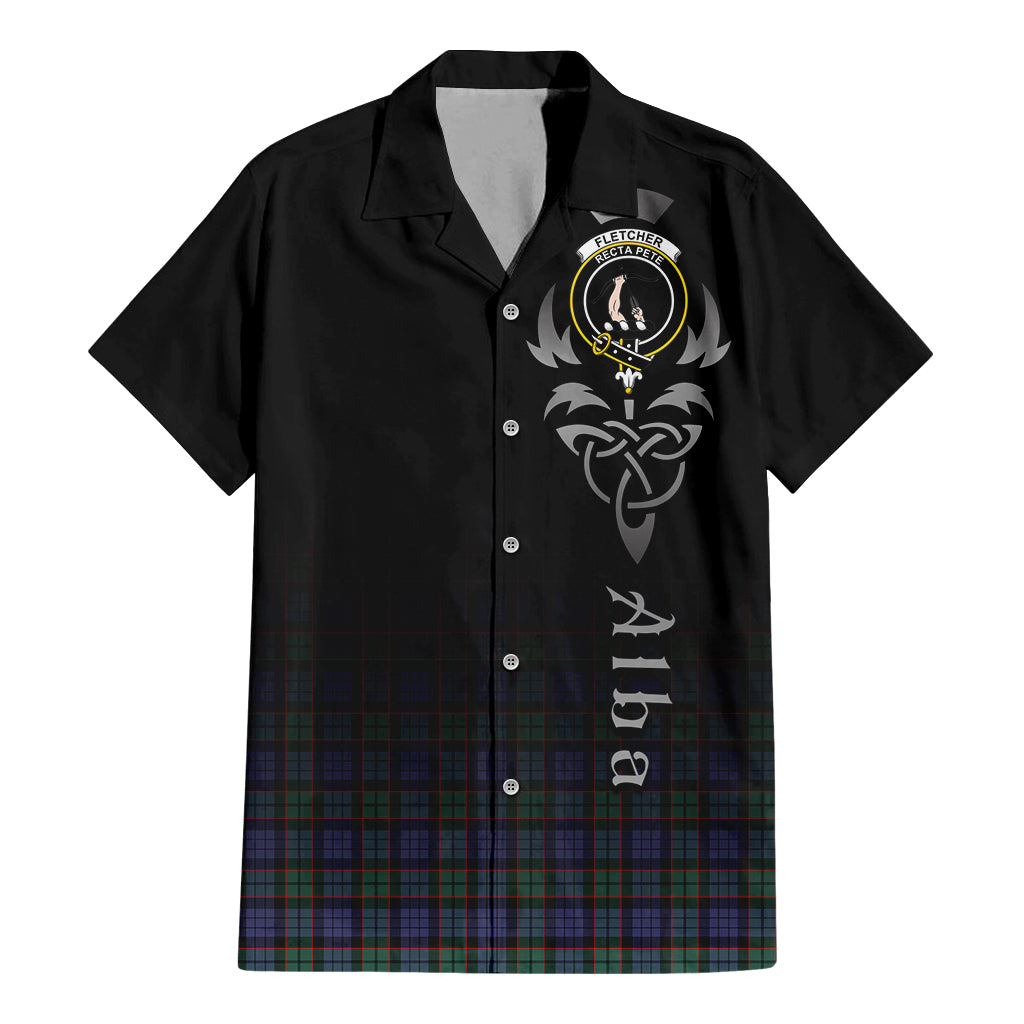 Tartan Vibes Clothing Fletcher Modern Tartan Short Sleeve Button Up Featuring Alba Gu Brath Family Crest Celtic Inspired