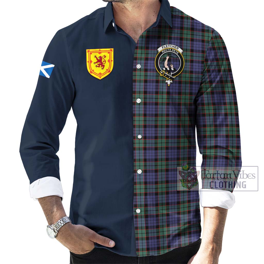 Tartan Vibes Clothing Fletcher Modern Tartan Long Sleeve Button Shirt with Scottish Lion Royal Arm Half Style