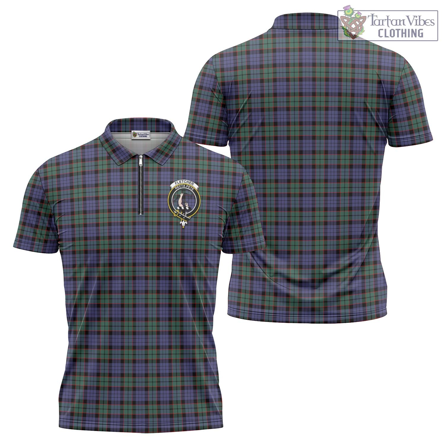 Tartan Vibes Clothing Fletcher Modern Tartan Zipper Polo Shirt with Family Crest