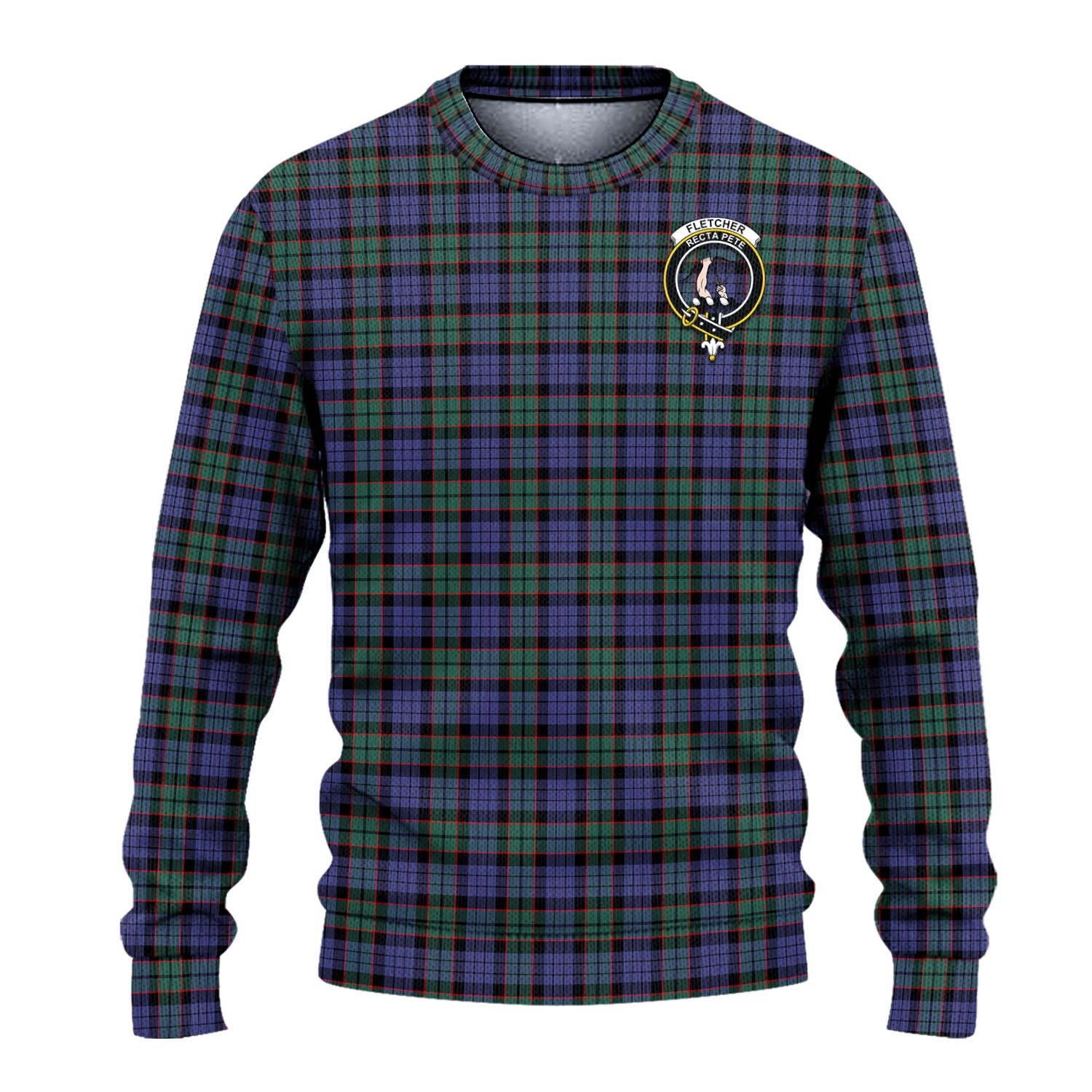 Fletcher Modern Tartan Knitted Sweater with Family Crest - Tartanvibesclothing