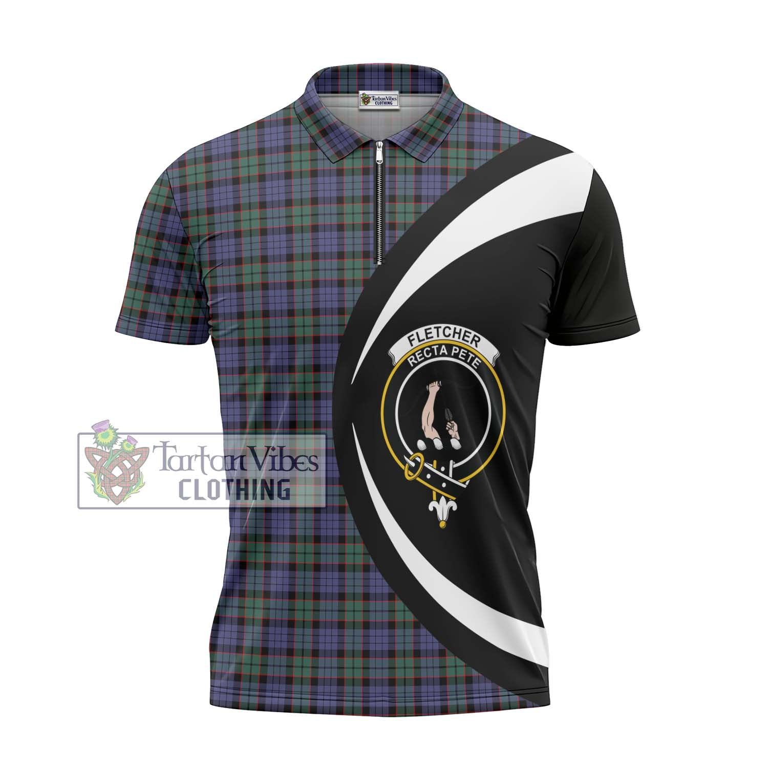 Tartan Vibes Clothing Fletcher Modern Tartan Zipper Polo Shirt with Family Crest Circle Style