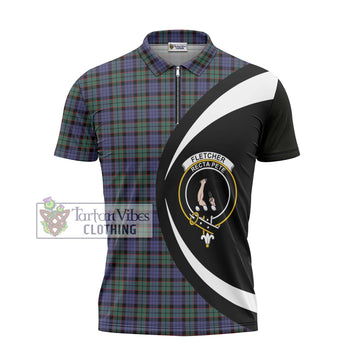 Fletcher Modern Tartan Zipper Polo Shirt with Family Crest Circle Style