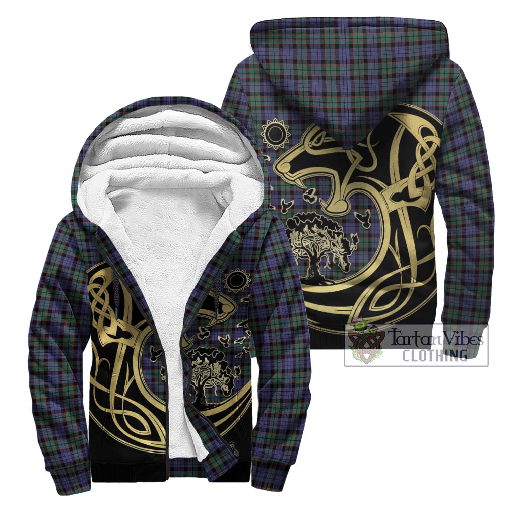 Tartan Vibes Clothing Fletcher Modern Tartan Sherpa Hoodie with Family Crest Celtic Wolf Style