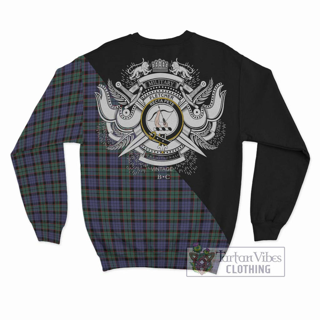 Fletcher Modern Tartan Sweatshirt with Family Crest and Military Logo Style - Tartanvibesclothing Shop