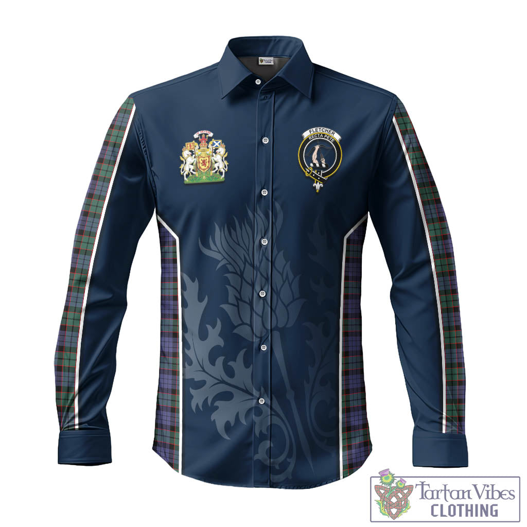 Tartan Vibes Clothing Fletcher Modern Tartan Long Sleeve Button Up Shirt with Family Crest and Scottish Thistle Vibes Sport Style