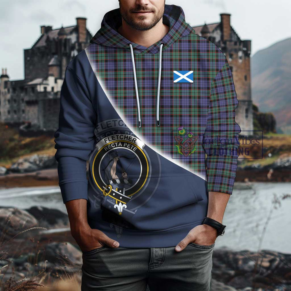 Fletcher Modern Tartan Hoodie with Personalised National Flag and Family Crest Half Style - Tartanvibesclothing Shop