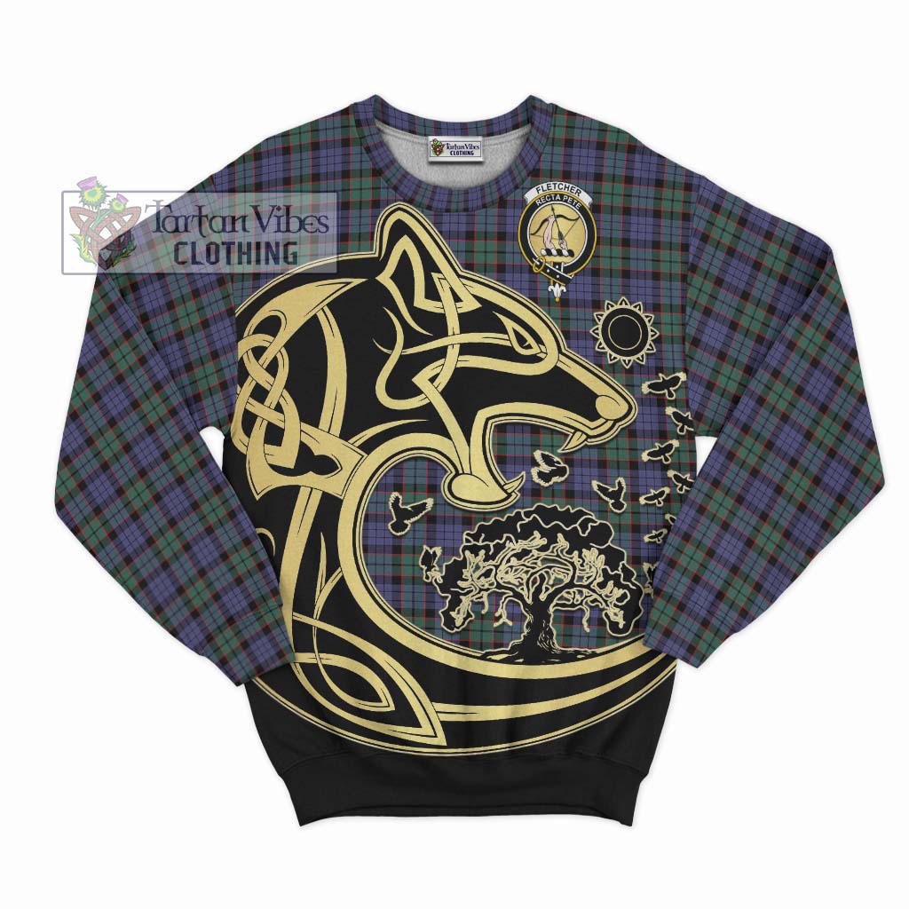 Tartan Vibes Clothing Fletcher Modern Tartan Sweatshirt with Family Crest Celtic Wolf Style