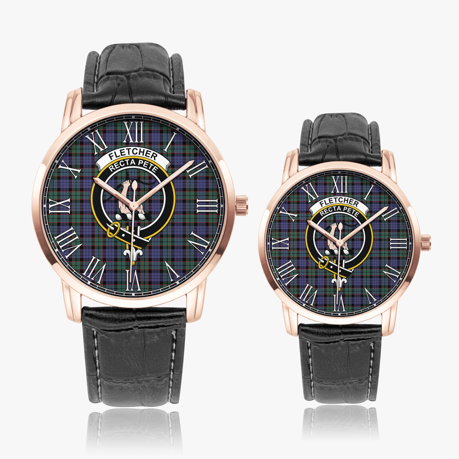 Fletcher Modern Tartan Family Crest Leather Strap Quartz Watch - Tartanvibesclothing