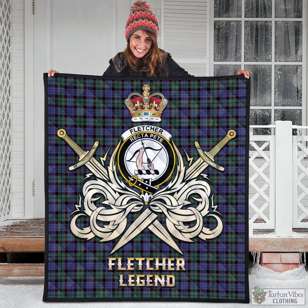 Tartan Vibes Clothing Fletcher Modern Tartan Quilt with Clan Crest and the Golden Sword of Courageous Legacy