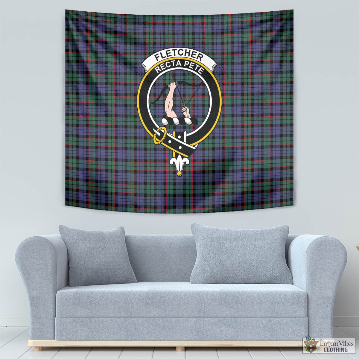 Tartan Vibes Clothing Fletcher Modern Tartan Tapestry Wall Hanging and Home Decor for Room with Family Crest