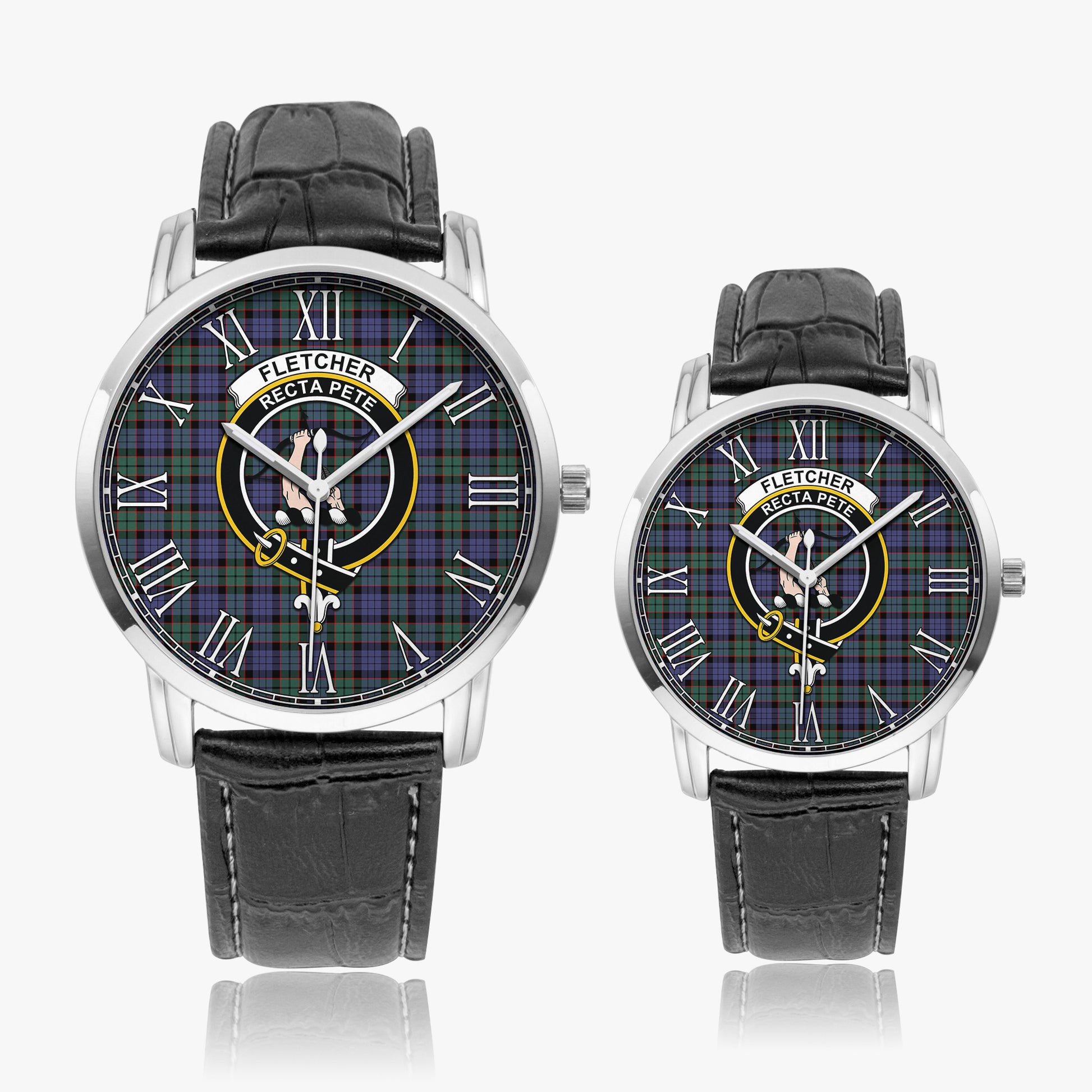 Fletcher Modern Tartan Family Crest Leather Strap Quartz Watch - Tartanvibesclothing