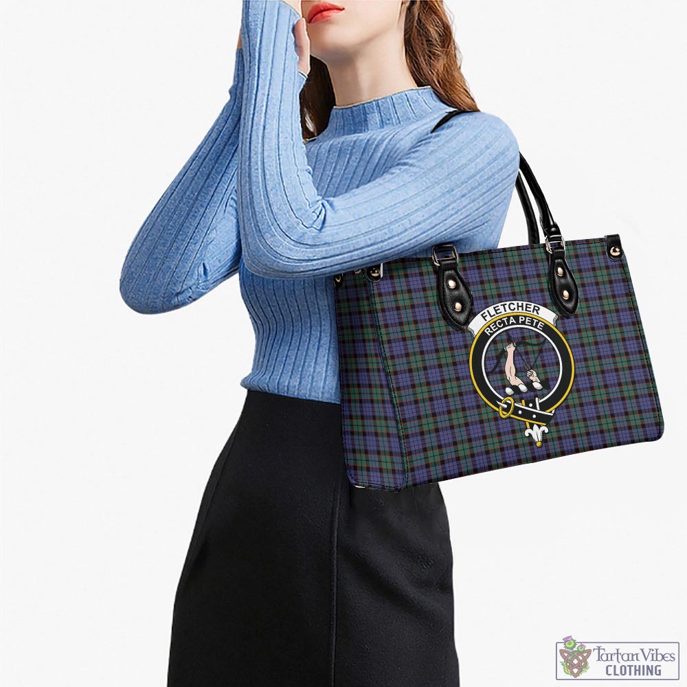 Tartan Vibes Clothing Fletcher Modern Tartan Luxury Leather Handbags with Family Crest