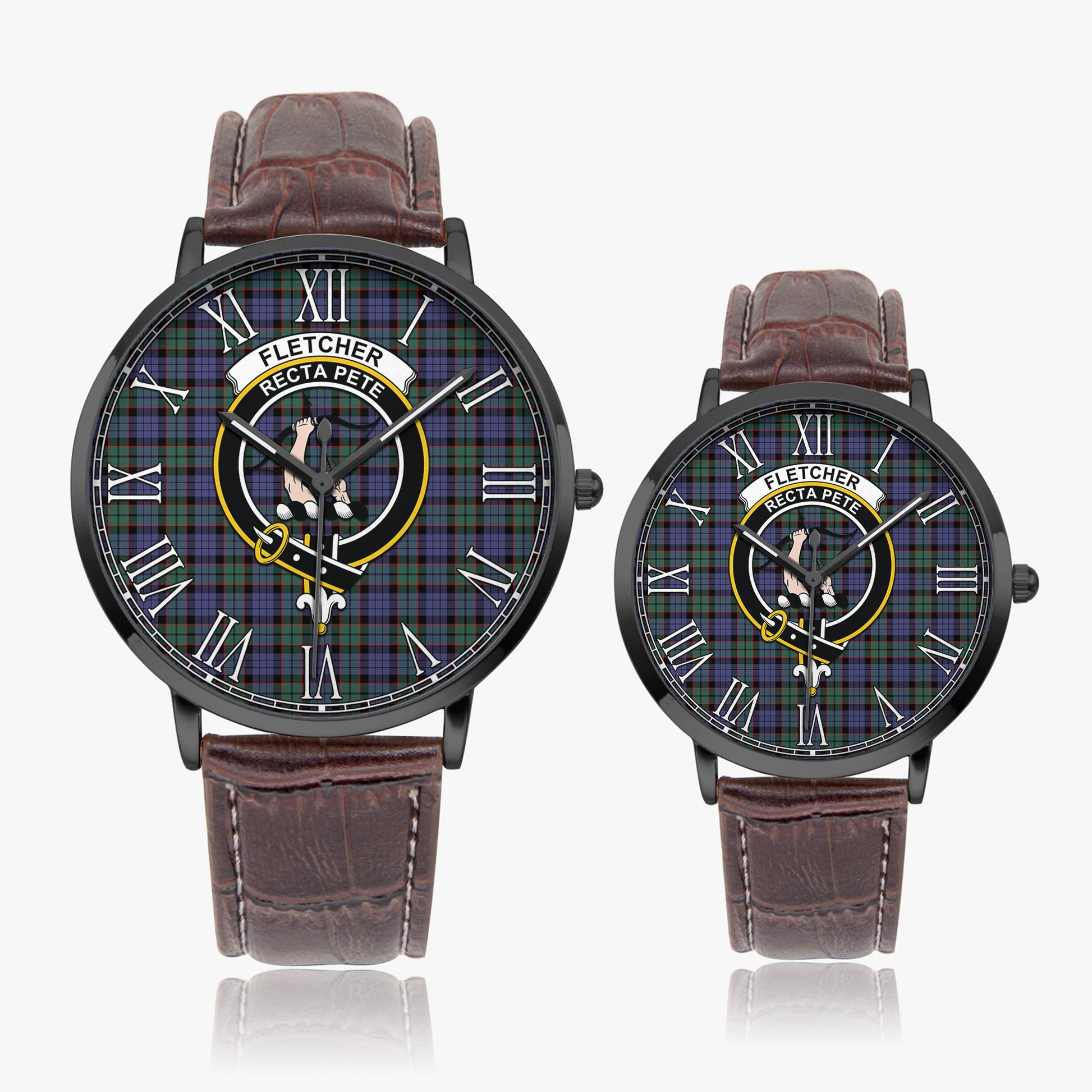 Fletcher Modern Tartan Family Crest Leather Strap Quartz Watch - Tartanvibesclothing