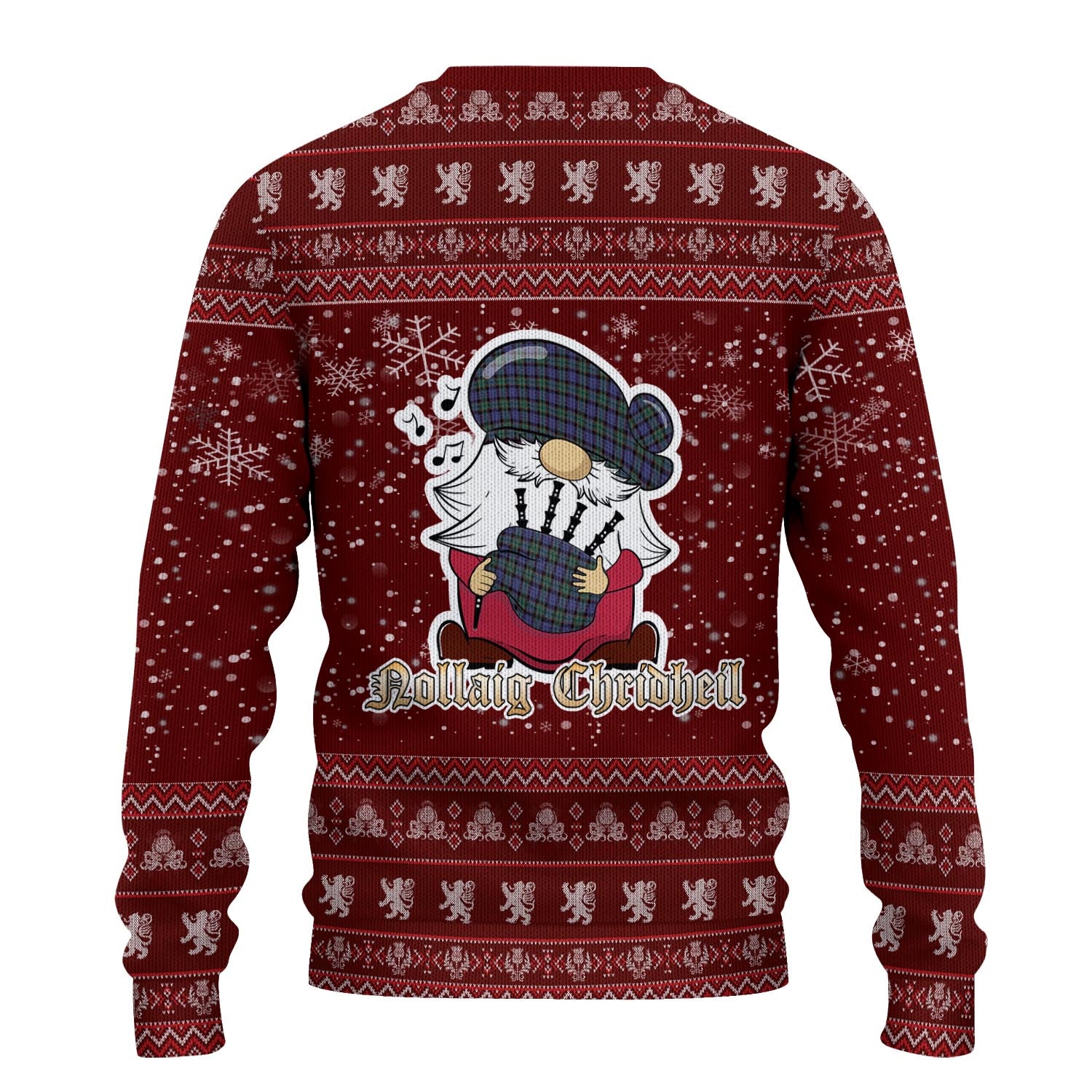 Fletcher Modern Clan Christmas Family Knitted Sweater with Funny Gnome Playing Bagpipes - Tartanvibesclothing