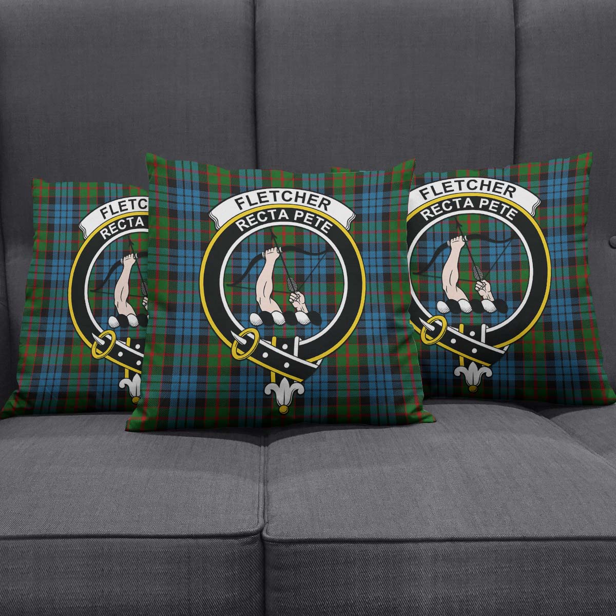 Fletcher of Dunans Tartan Pillow Cover with Family Crest Square Pillow Cover - Tartanvibesclothing