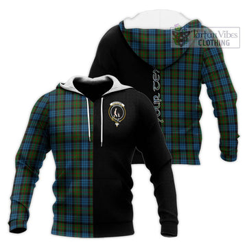 Fletcher of Dunans Tartan Knitted Hoodie with Family Crest and Half Of Me Style