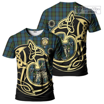 Fletcher of Dunans Tartan T-Shirt with Family Crest Celtic Wolf Style