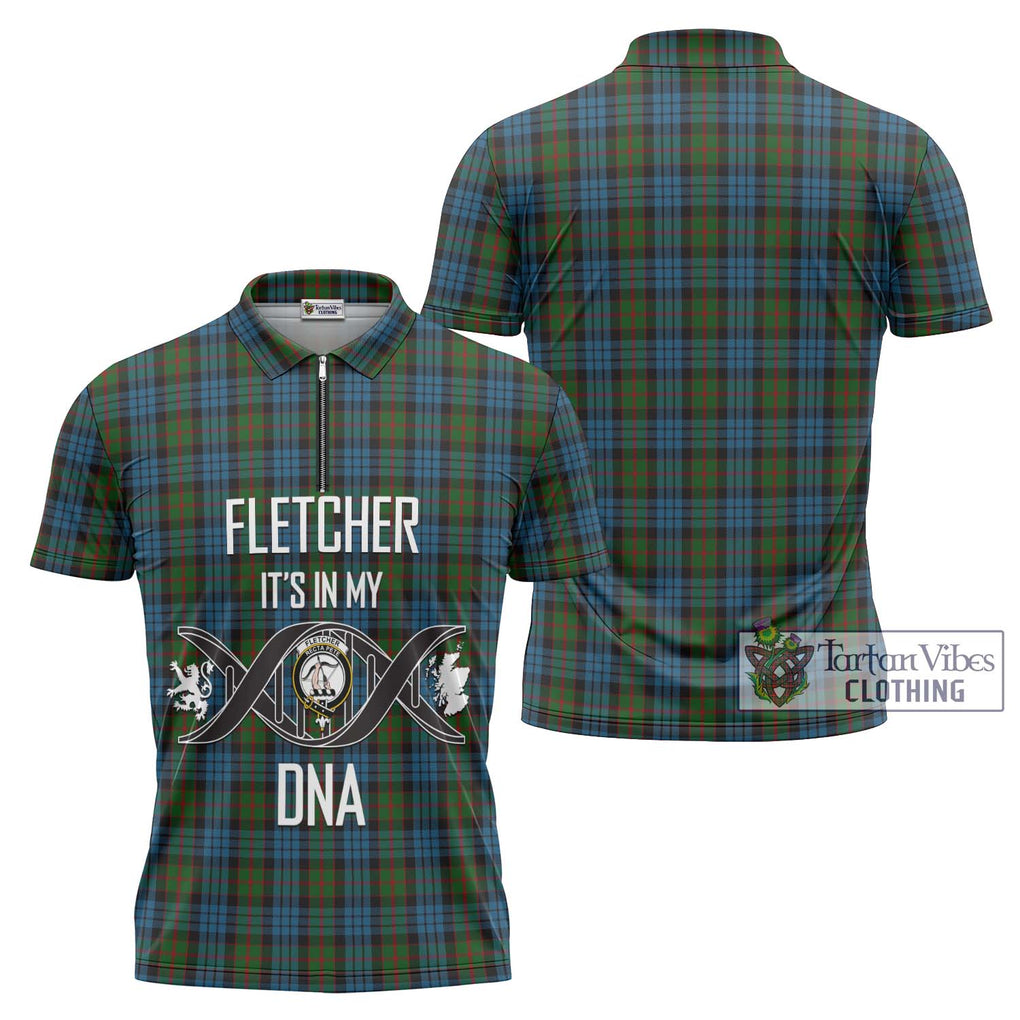 Fletcher of Dunans Tartan Zipper Polo Shirt with Family Crest DNA In Me Style Unisex - Tartanvibesclothing Shop