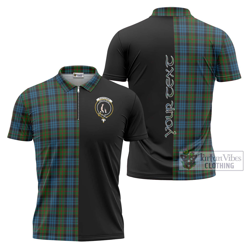 Fletcher of Dunans Tartan Zipper Polo Shirt with Family Crest and Half Of Me Style Unisex - Tartanvibesclothing Shop