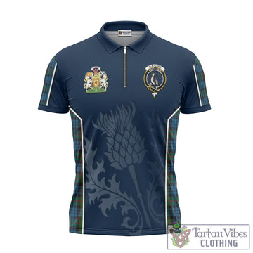 Fletcher of Dunans Tartan Zipper Polo Shirt with Family Crest and Scottish Thistle Vibes Sport Style