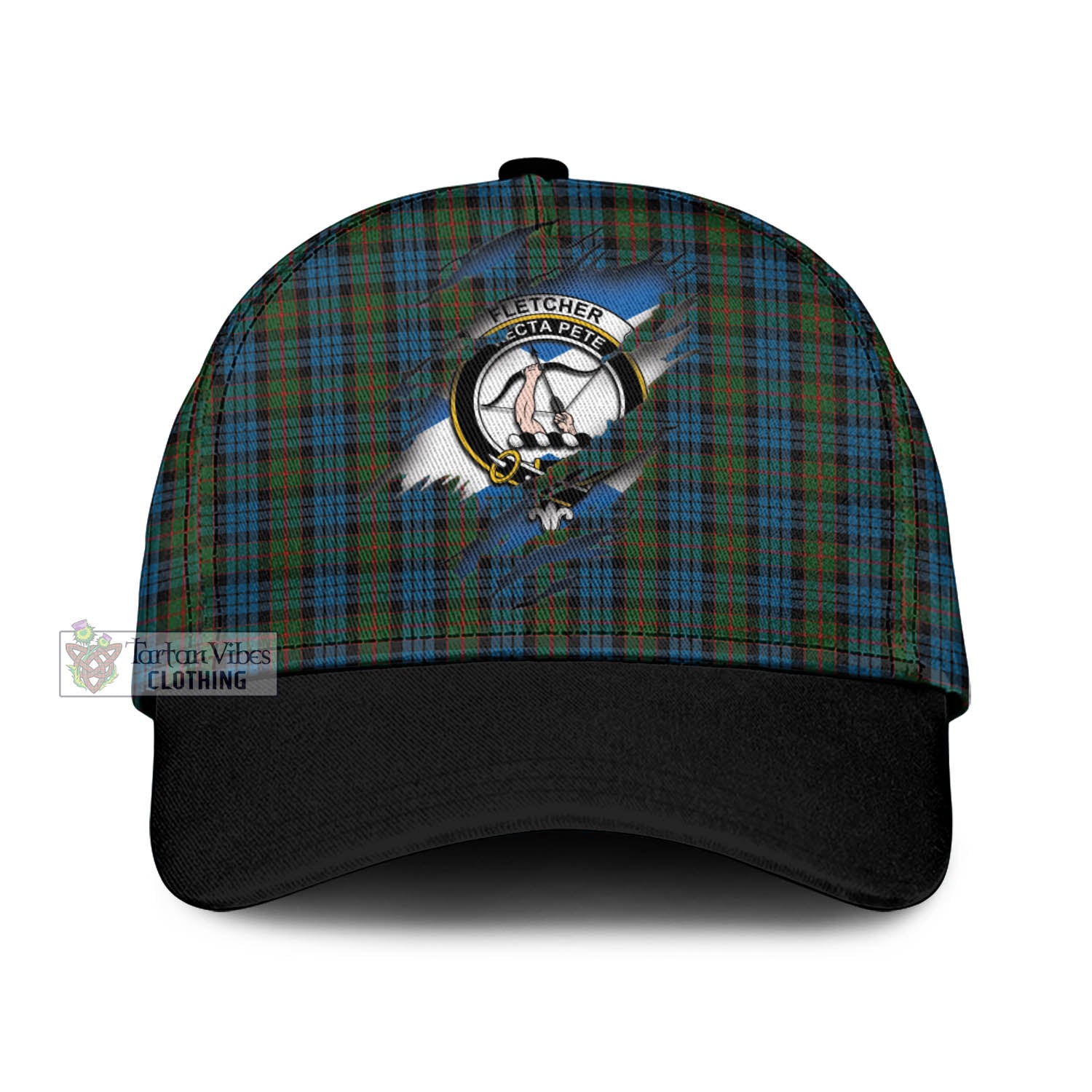 Tartan Vibes Clothing Fletcher of Dunans Tartan Classic Cap with Family Crest In Me Style