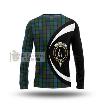 Fletcher of Dunans Tartan Long Sleeve T-Shirt with Family Crest Circle Style