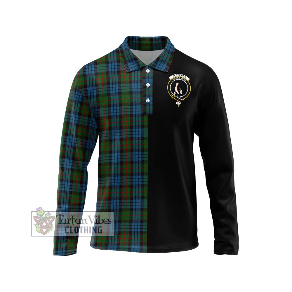 Fletcher of Dunans Tartan Long Sleeve Polo Shirt with Family Crest and Half Of Me Style Unisex - Tartanvibesclothing Shop