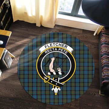 Fletcher of Dunans Tartan Round Rug with Family Crest