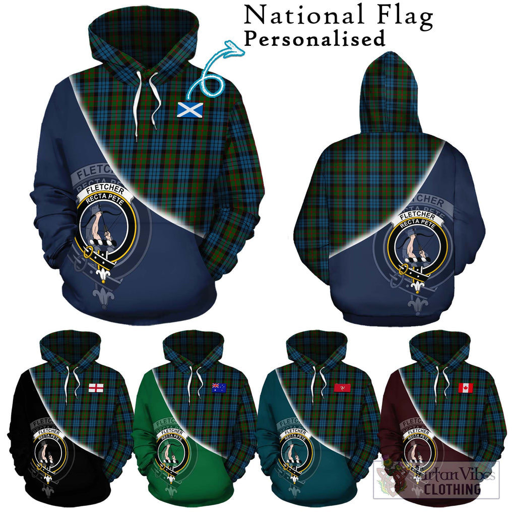 Fletcher of Dunans Tartan Hoodie with Personalised National Flag and Family Crest Half Style Zip Hoodie - Tartanvibesclothing Shop