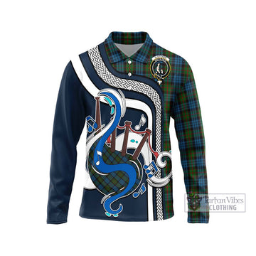 Fletcher of Dunans Tartan Long Sleeve Polo Shirt with Epic Bagpipe Style